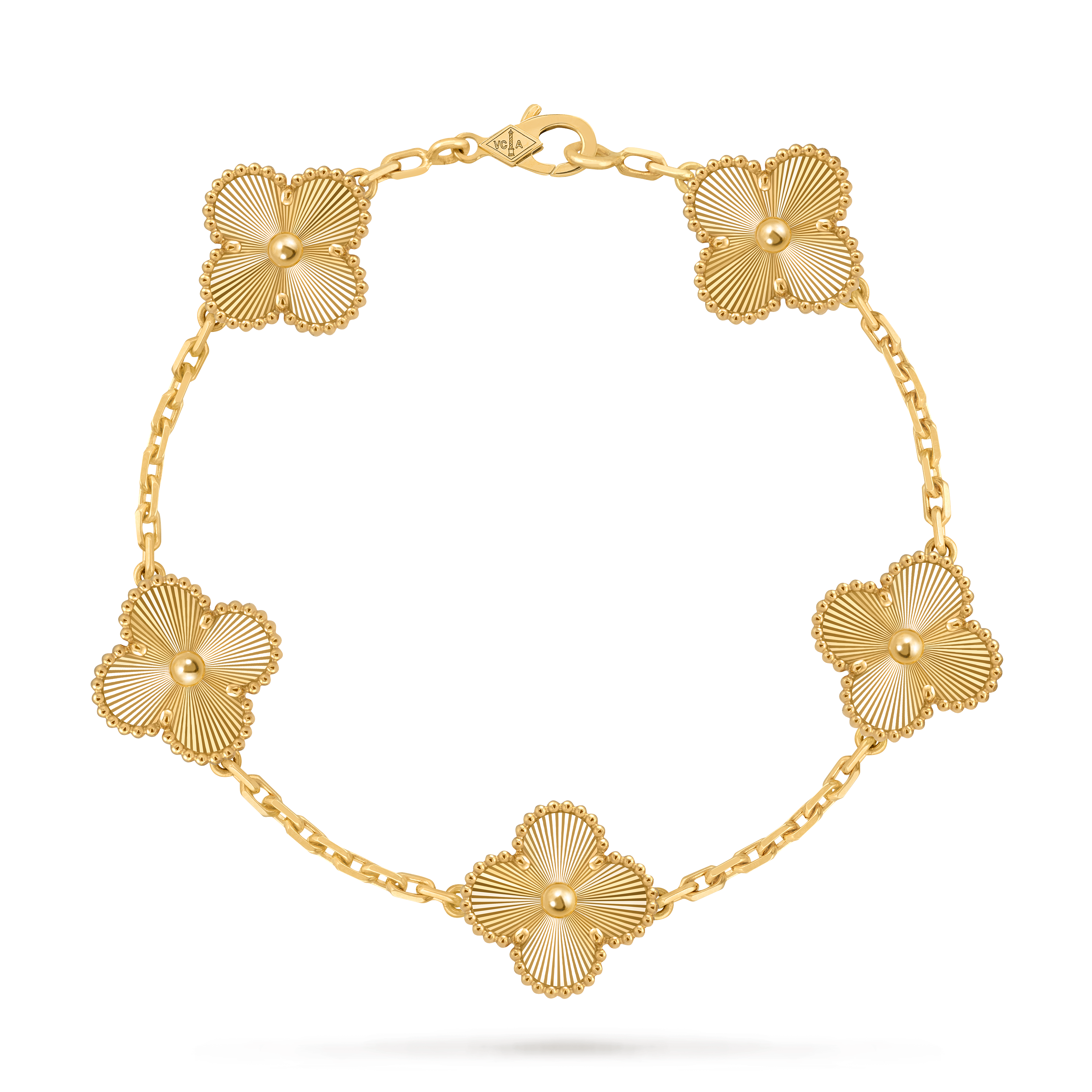 Vintage Alhambra bracelet, 5 motifs, 18K yellow gold, Front, Jewelry Bracelet - Van Cleef & Arpels