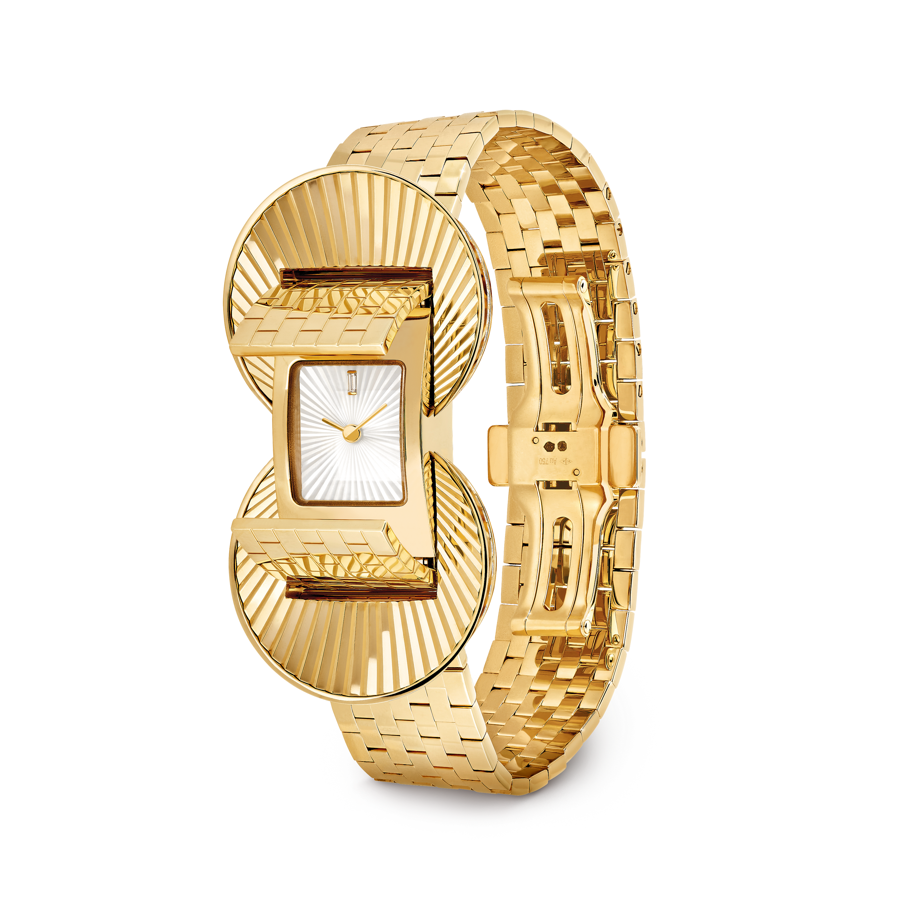 Ludo Secret watch, 18K yellow gold, Diamond:  63 stones,  1.4 carats, Mother-of-pearl:  1 stone, Three Fourth, Watch - Van Cleef & Arpels