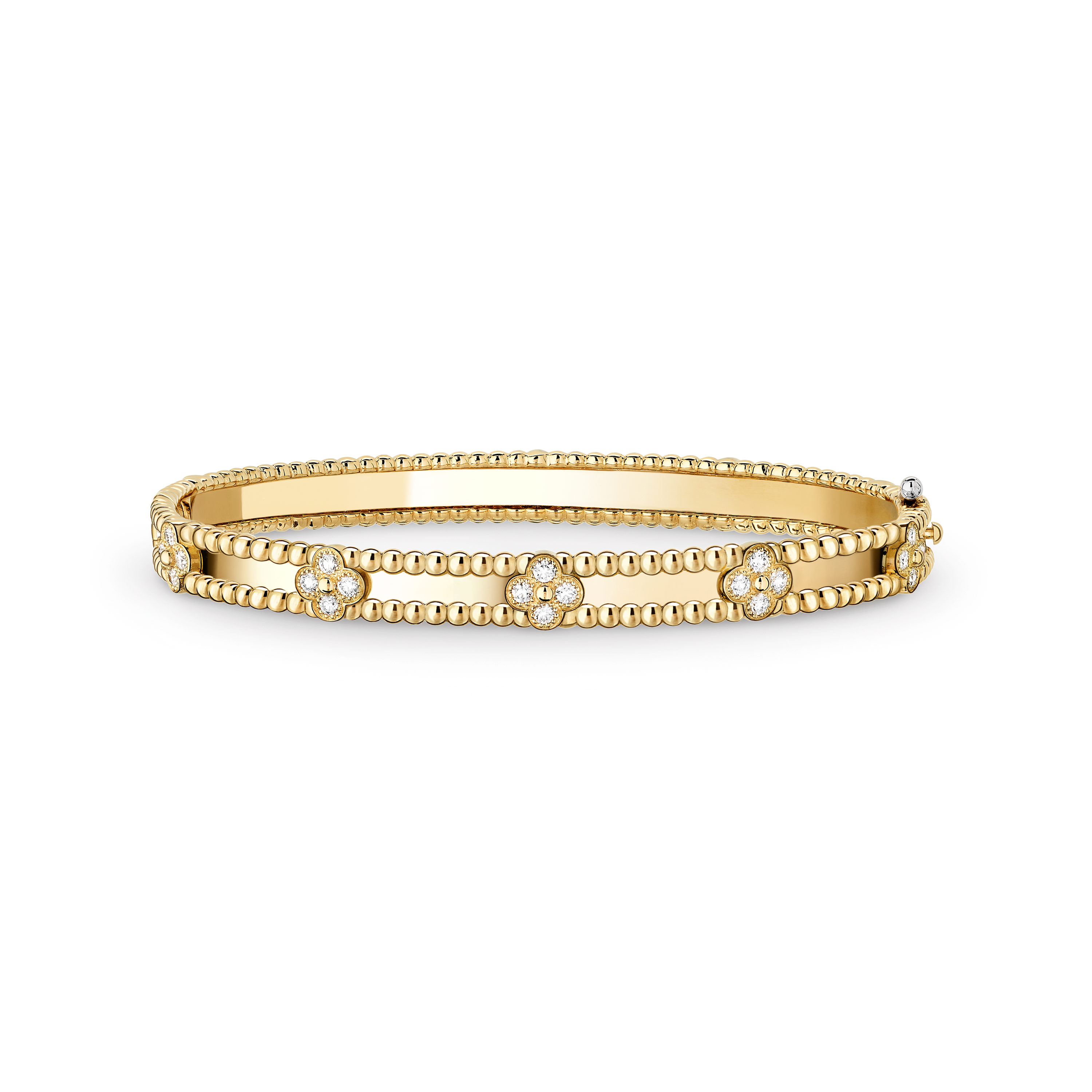 Perlée sweet clovers bracelet, medium model, 18K yellow gold, Diamond:  40 stones,  0.68 carat, Front, Jewelry Bracelet - Van Cleef & Arpels