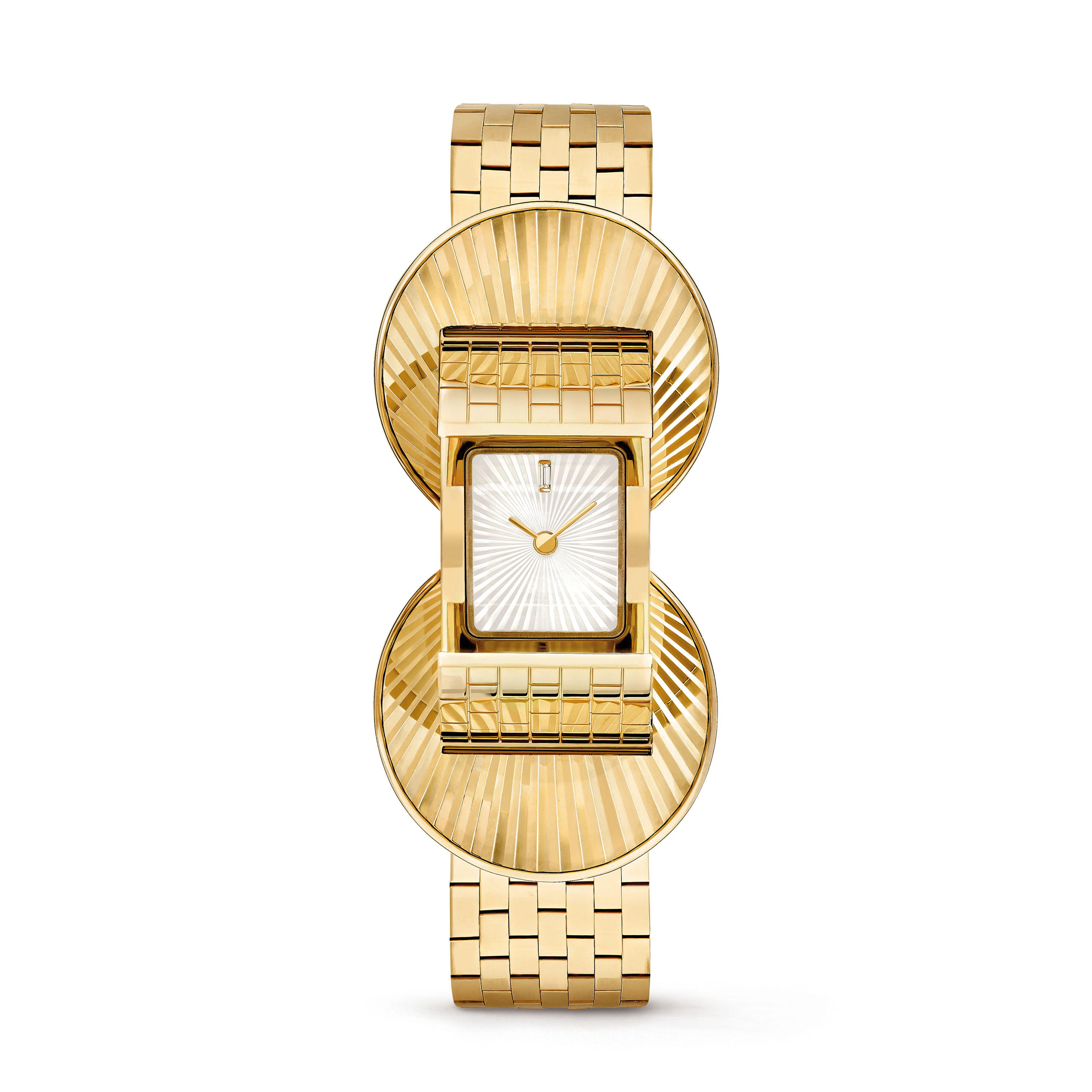 Ludo Secret watch, 18K yellow gold, Diamond:  63 stones,  1.4 carats, Mother-of-pearl:  1 stone, Front, Watch - Van Cleef & Arpels